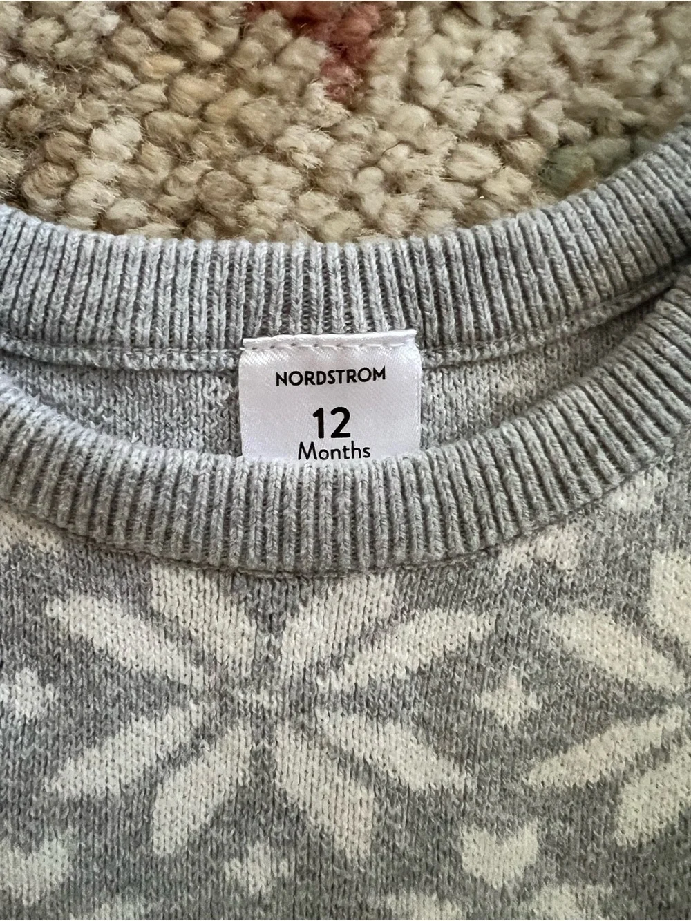 Nordstrom Baby Fair Isle Sweater Knit Romper | 12 Months | Gray Snowflake